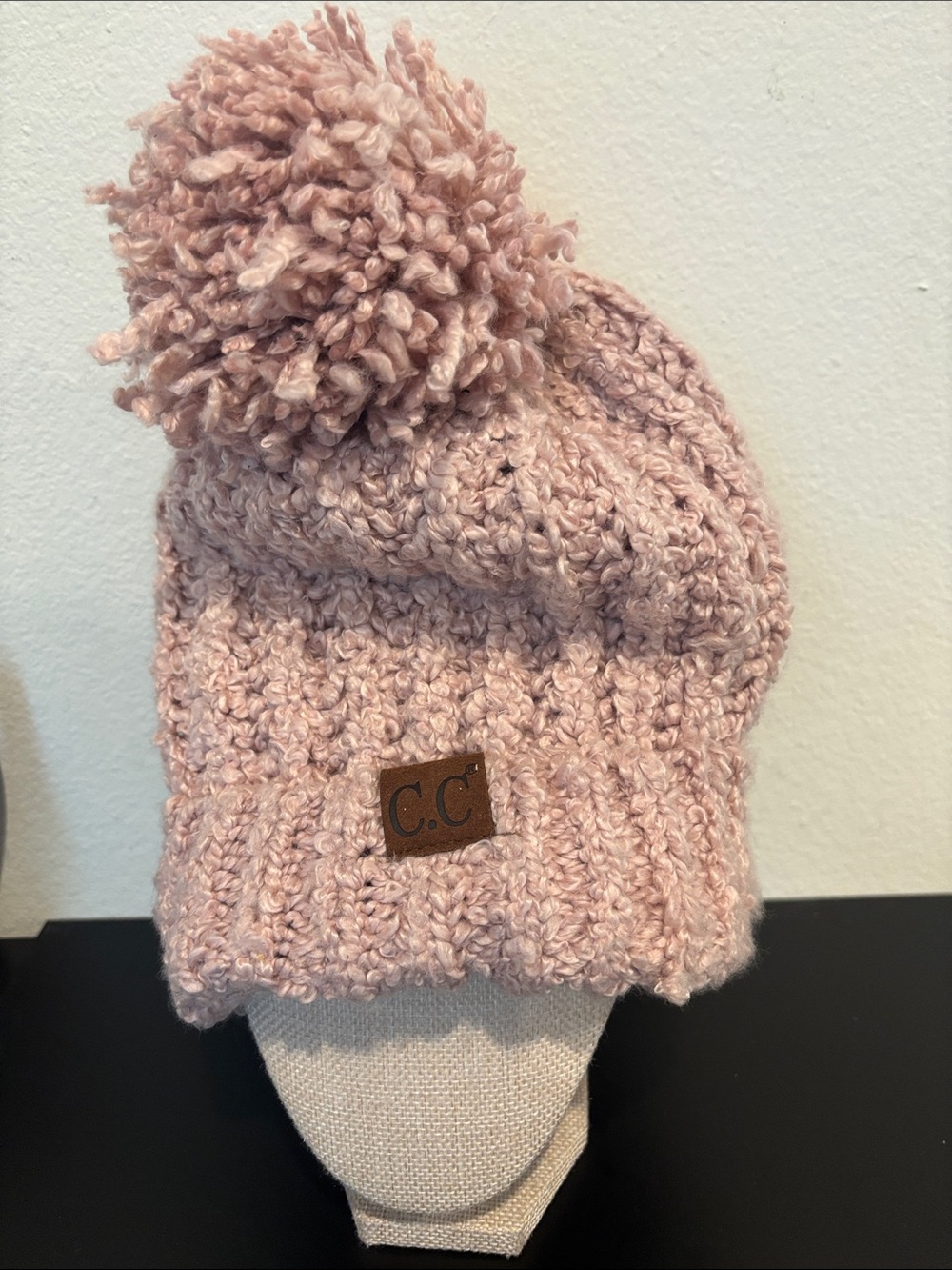C.C Dusty Pink Pom-Pom Knit Beanie